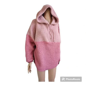 Victoria’s Secret Sz S PINK VARSITY SHERPA HALF-ZIP PULLOVER Damsel Pink Hoodie